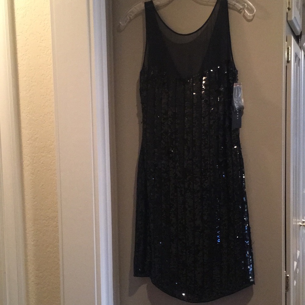 Neiman Marcus black sequin silk sheath dress
